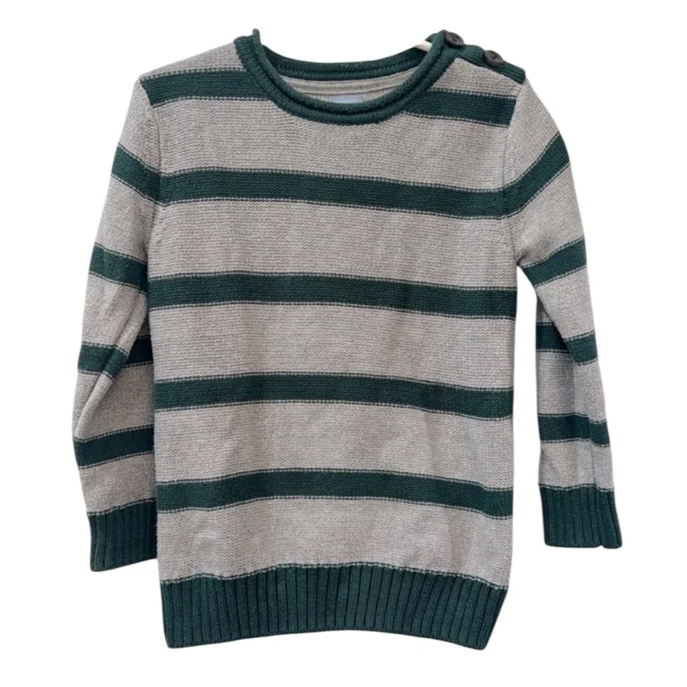 GAP Boys Size 4 grey and green striped crewneck long sleeve sweater
